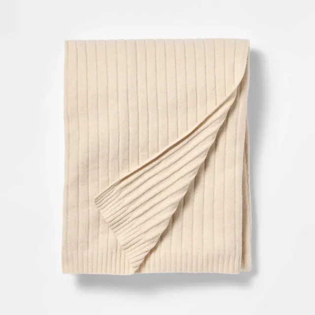 50"x60" Casual Mixed Rib Throw Blanket Beige - Threshold™ designed with Studio McGee