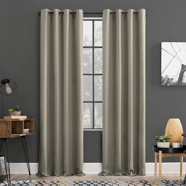 Sun Zero Soho 2-pack Blackout Energy Efficient Grommet Curtain Panel Pair, 54" x 63", Stone