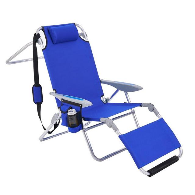Canpsky Portable Camping Beach Chair for Adults, Outdoor Lay Flat Beach Lounge Chair Folding Beach Chairs with Footrest, 4 Positions Backpack Beach Chair with Towel Bar, Cooler Pouch, Cup Holder, Blue
