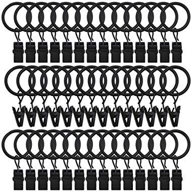 Topspeeder 42 Pack Curtain Rings with Clips Decorative Drapery Rustproof Vintage 1 Inch Interior Diameter Black