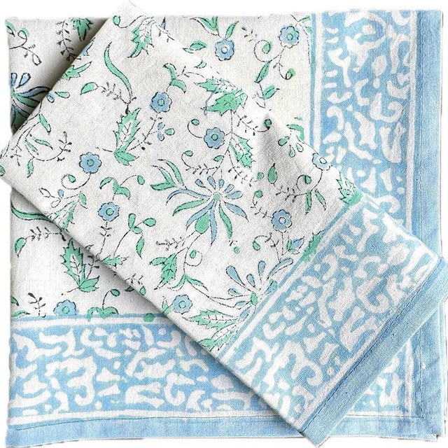 ATOSII Aster Blue 100% Cotton Spring Summer Cloth Designer Dinner Napkins, Handblock Print, Washable Durable Linen for Everyday Use Weddings Outdoors Mothers Day Gifting I 20 X 20 Inches I Set of 4