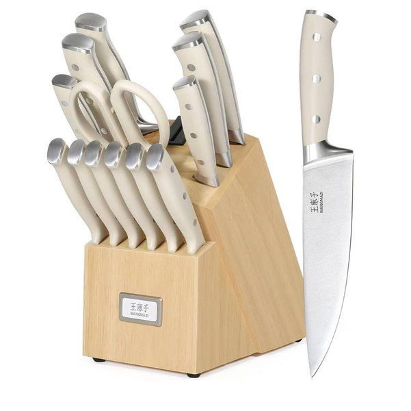 Premium Knife Set,High Carbon Stainless Steel Forged,Sharp Knives Set for Kitchen,Triple-rivet Ergonomic Handle,Hundreds of Years of Masterful Craftsmanship(Ivory,15PCS)