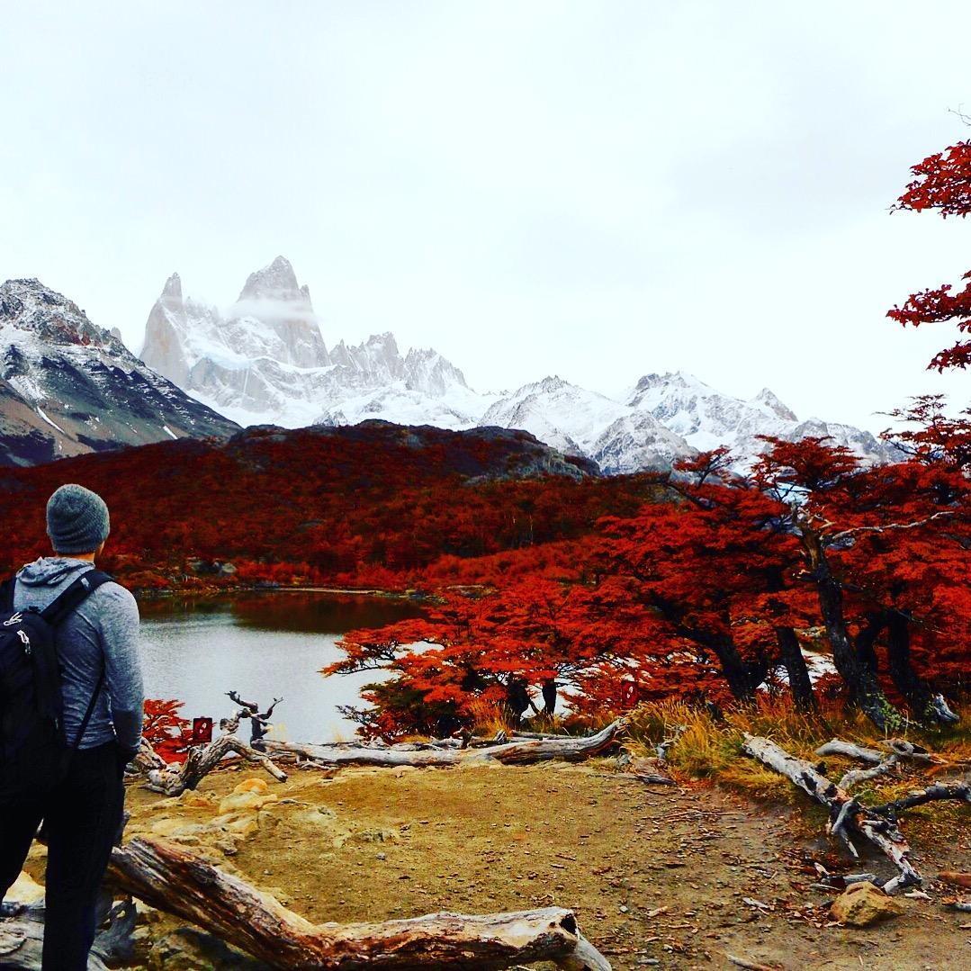 Exploring Patagonia during their fall season gave us one of our most magical travel experiences, with Mt. Fitz Roy in the background of a stunningly still lake.