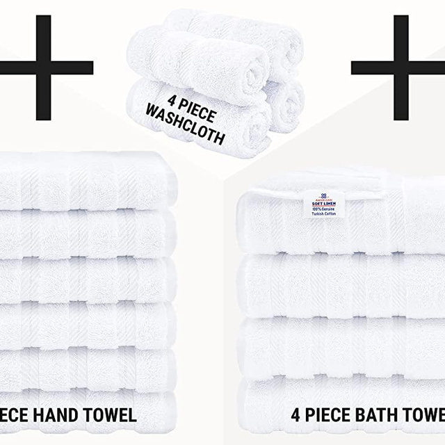 American Soft Linen 4 Piece Bath Towel, 6 Piece Hand Towel & 4 Piece Washcloth Bundle