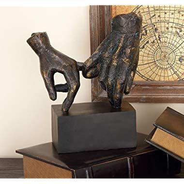 Deco 79 58314 Large “Pinky Swear” Hands Statue on Block Base, Traditional Table Decor Hand Statues, Gifts For Best Friends, 9” x 10”, Black & Bronze