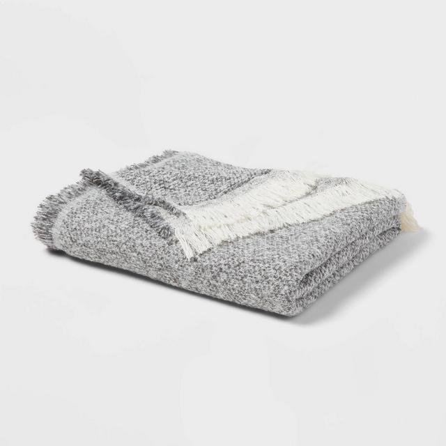 60"x80" Marled Boucle Throw Blanket with Fringe Gray - Threshold™