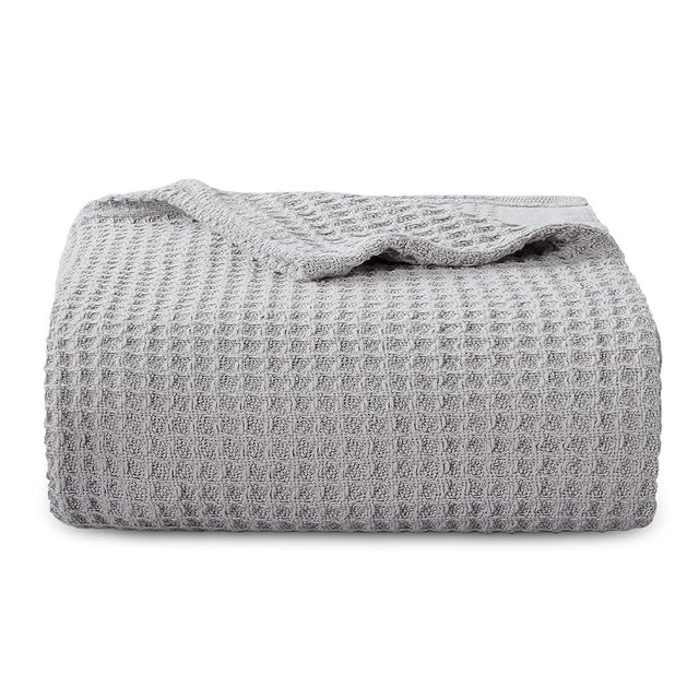 Bedsure 100% Cotton Blankets for Couch - 405GSM Waffle Weave Throw Blankets for Summer, Grey Soft Lightweight Woven Blankets for All Seasons, 50x70 inches