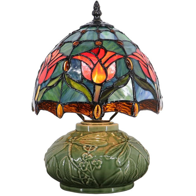 LXHCYOU Small Tiffany Lamp Mushroom Table Lamp, Mini Stained Glass Desk Light Memory Sympathy Ceramic lamp 8X11 Inch (Tulip Style)