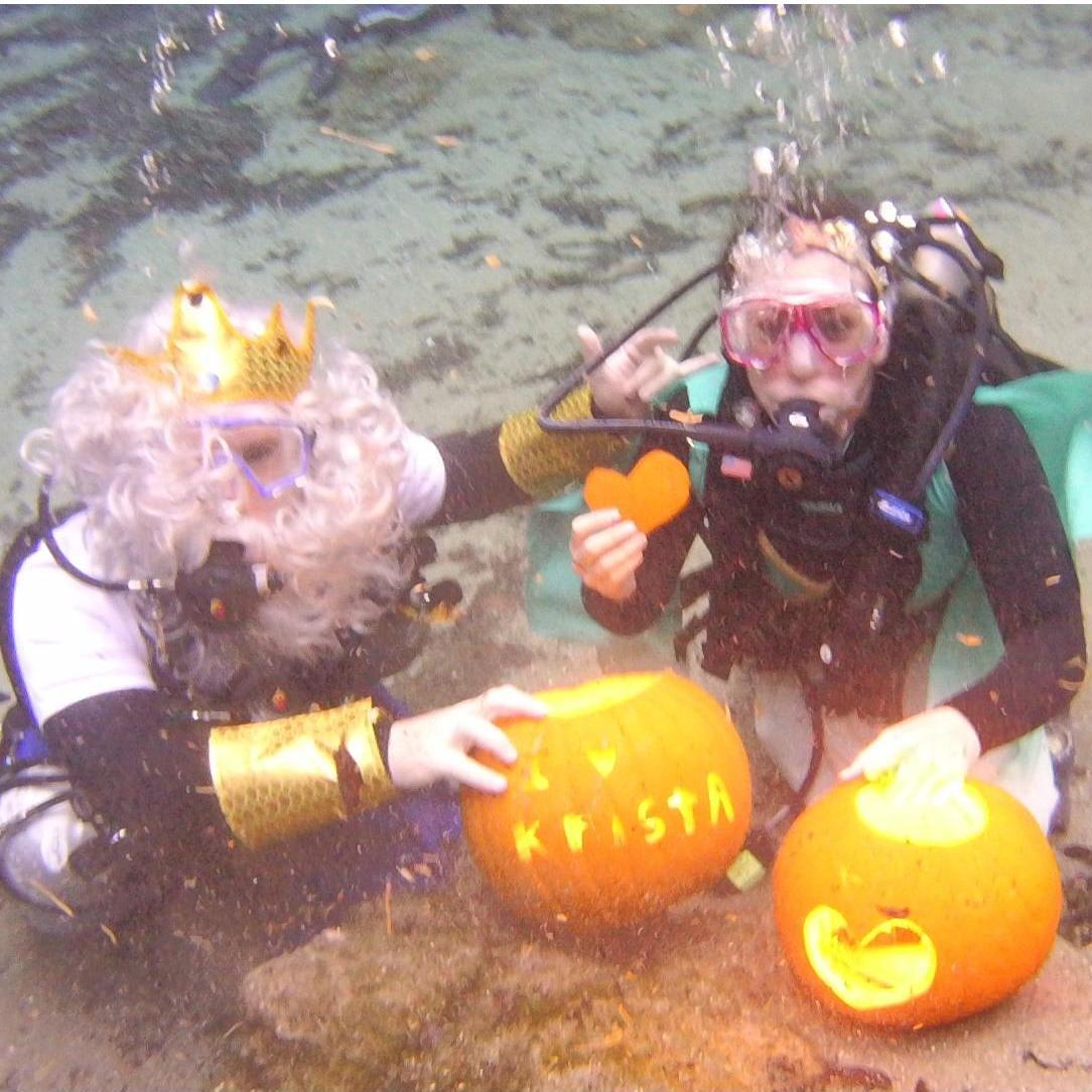 One of Krista's first times scuba diving...and only second time pumpkin carving...We didn't tell each other what we were carving beforehand.