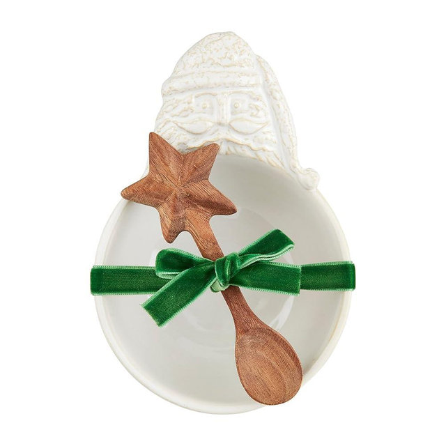 Mud Pie White Christmas Santa Candy Bowl; bowl 6 1/4" x 4 1/2" | spoon 5"