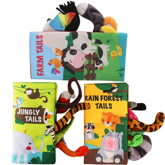 beiens Soft Baby Cloth Books,Touch and Feel Crinkle Tail Books (Set of 3)