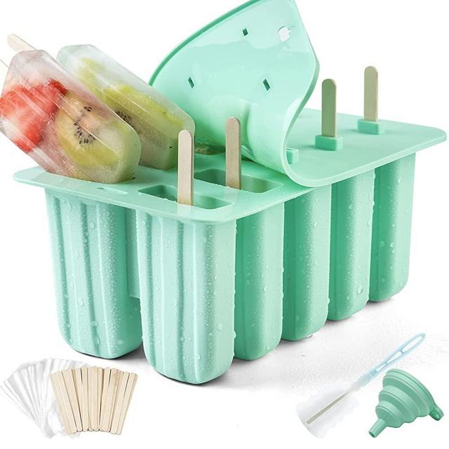 Popsicle Molds, Silicone Ice Pop Molds, BPA Free Reusable Ice Cream Maker, Popsicle Set with 50 Sticks, Cleaning Brush, Funnel and 50 Popsicle Bags