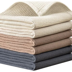 Dish Towels Set, 100% Cotton Waffle Weave Kitchen Towels 6 Pack, 17 x 25 Inches, Super Absorbent for Drying and Cleaning, Beige, Brown, Dark Grey