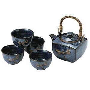 Happy Sales HSTS-DFS03, Japanese Blue Dragonfly Tea Pot and Tea Cups set