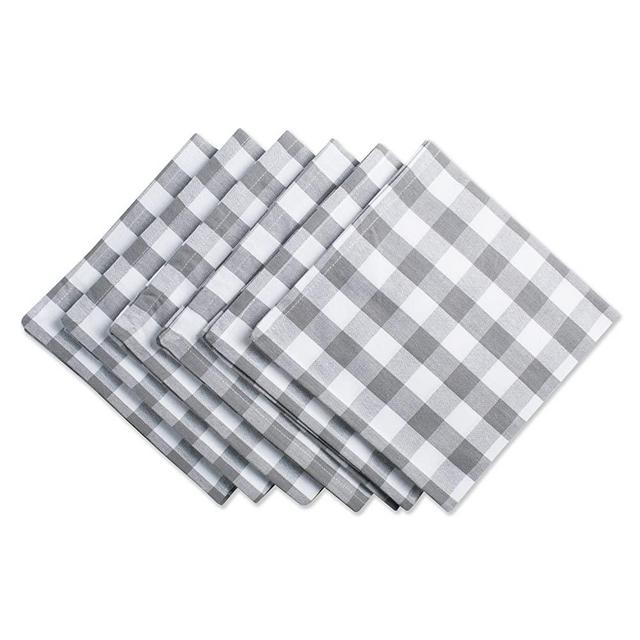 DII Oversized 20x20" Cotton Napkin, Pack of 6, Gray & White Check - Perfect for Fall, Brunch, Weddings, Dinner Parties, or Everyday Use