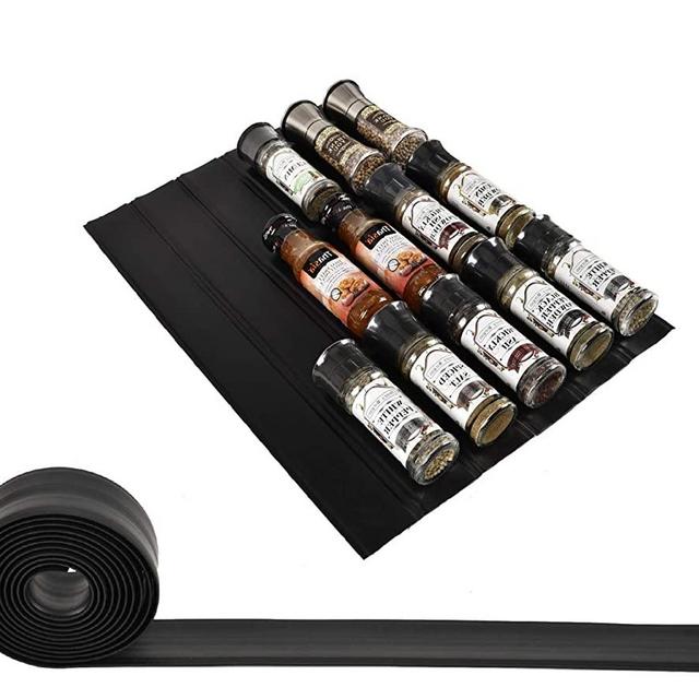 Banveno Spice Drawer Non-Slip Liner,Great Silicone Drawer Organizer for Storing,10ft Roll, Your Cabinets Hassle Killer,Holds up to 30 spice bottles (Black)
