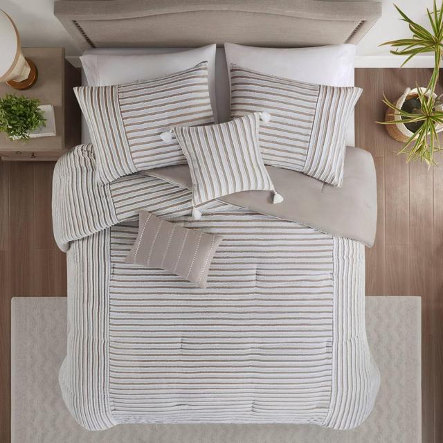 Madison Park 5pc Full/Queen King River Clipped Jacquard Comforter Bedding Set with Throw Pillows Off-White