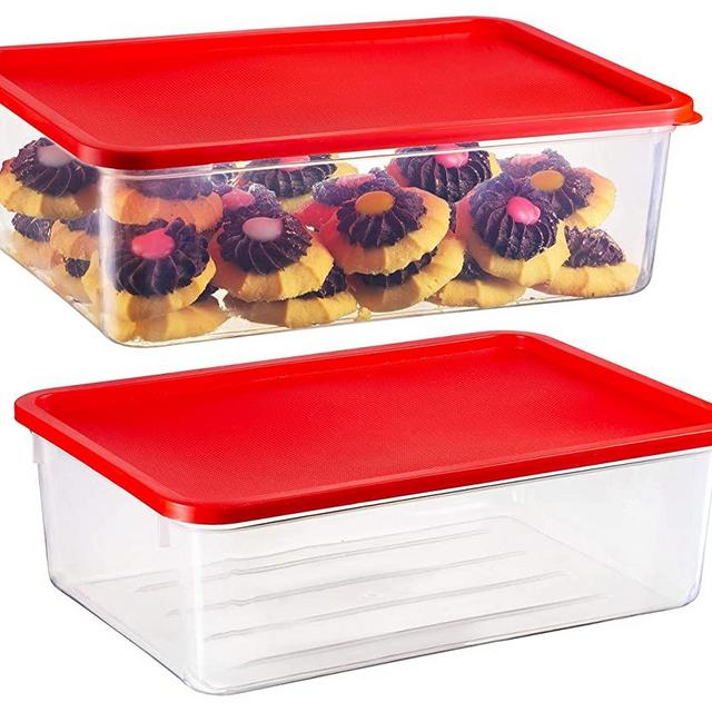 2 Pack - Zilpoo Plastic Food Storage Containers with Lid, Refrigerator, Freezer Covered Cake Keeper, Cupcake Carrier, Christmas Cookie Holder, Lunch Box, 169 oz.