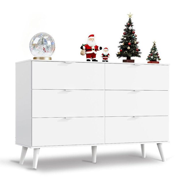 WLIVE White Dresser for Bedroom, 47'' Wide 6 Drawer Wooden Chest of Drawers, Modern Dresser Storage Organizer, TV Stand for 55 inch TV, for Living Room, Hallway, Closet