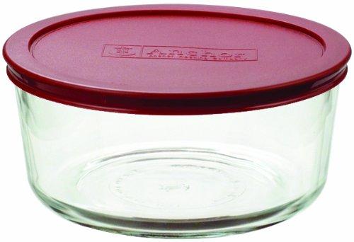Anchor Hocking 7-Cup Round Food Storage Containers with Red Plastic Lids, Set of 4