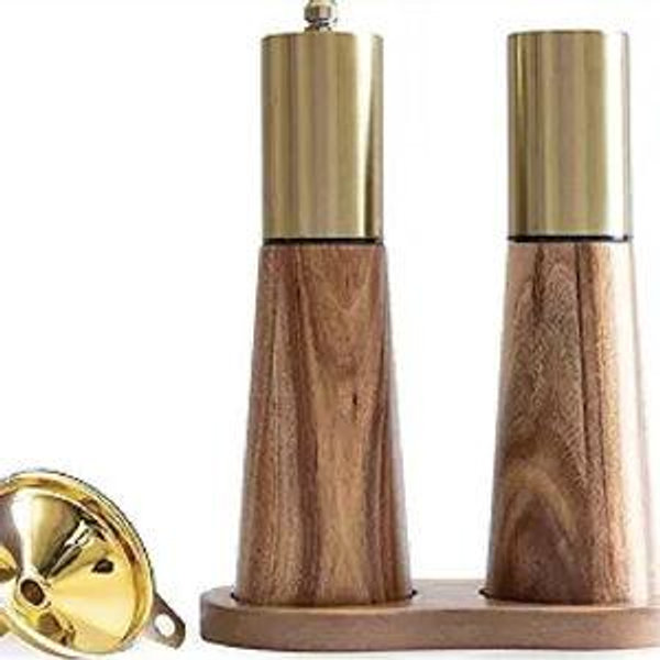 Gold Salt Shaker and Pepper Grinder Set,Stainless Steel Manual Salt Shaker and Pepper Mill,Adjustable Thickness,Suitable For Kitchen,Barbecue,Picnic,2 Packs