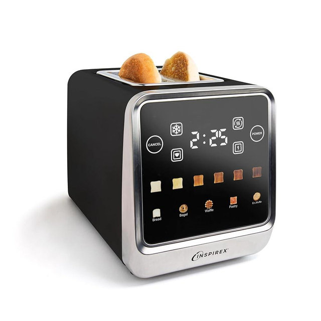 Inspirex Touch Screen Toaster - 2 Extra Wide Slots - 5 Bread Types and 6 Browning Levels - Defrost, Reheat, Favorite, & Single Slot Modes - For Toast, Bagels, & Waffles – Black