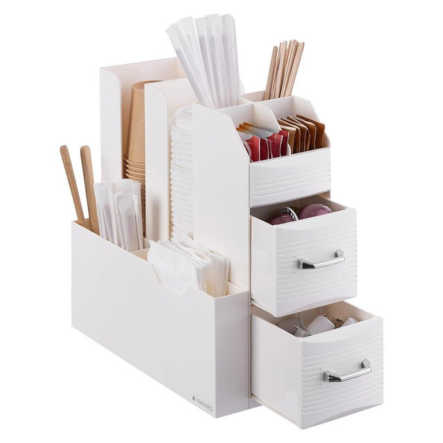 Navaris Cream Coffee Station Organizer - Tea & Coffee Organizer with Storage Compartments - Ideal for Bar, Cart, Countertop, Kitchen, Office