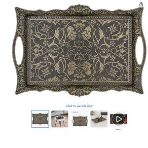 Alisveristime Ottoman Turkish Zamak Serving Tray with Traditional Motifs, Ideal for Coffee and Tea - Six Person Tray (14.5 x 9.85 in) (Antique Green)