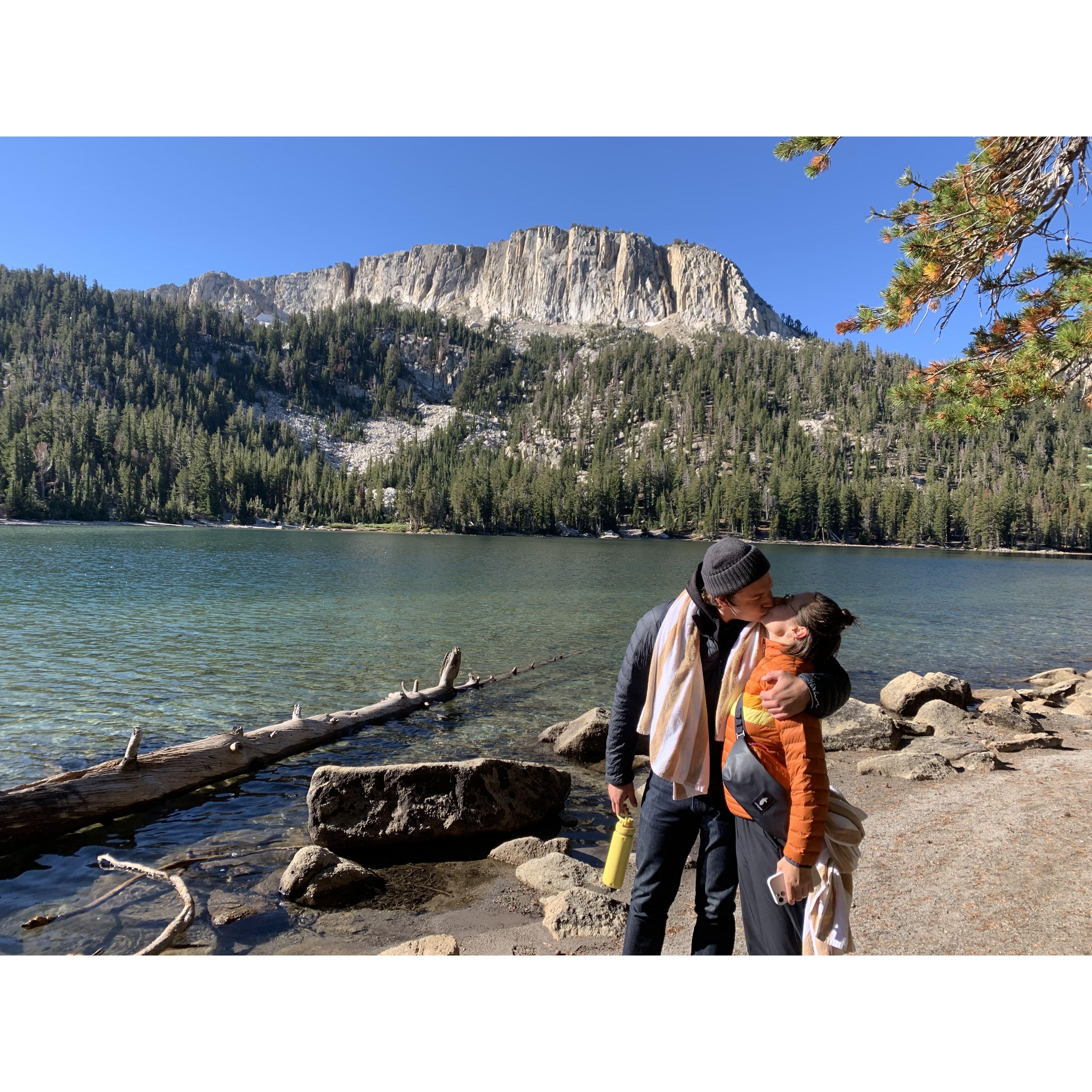 Victoria & Leo after taking a cold plunge in a glacial lake with friends in Mammoth, CA.