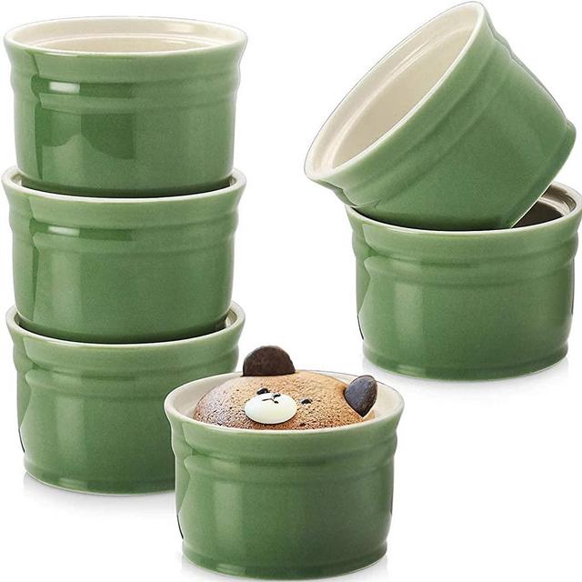 DOWAN Ramekins, Porcelain Ramekins 8 oz Oven Safe, Ramekins for Creme Brulee, Souffle Ramekins for Christmas, Souffle Dishes Custard Cups Dessert Bowls for Pudding, Green Ramekins for Baking