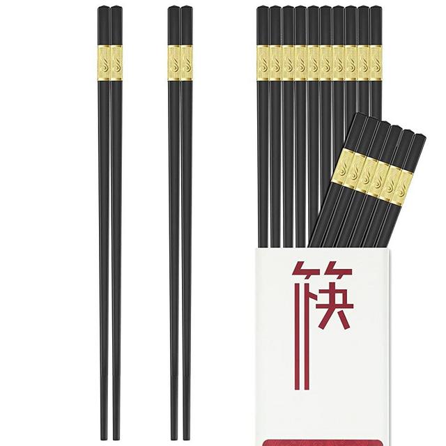 Fiberglass Alloy Chopsticks, 10 Pairs Reusable Non-slip Japanese Chinese Korean Chop Sticks Dishwasher Safe, 9 1/2 inches - Gold