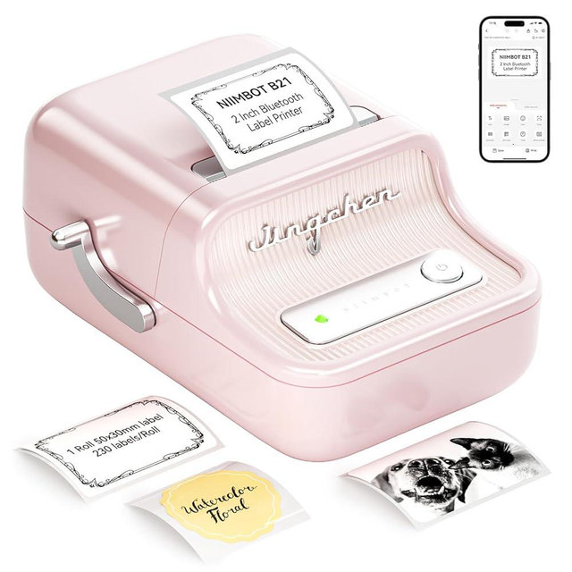 NIIMBOT B21 Label Maker, Inkless Bluetooth Label Printer, 2 Inch Portable Thermal Sticker Machine for Small Business,Marson Jar, Logo, Clothing, Mailing, Candles & Jewelry, Ideal for Gifting, (Pink)