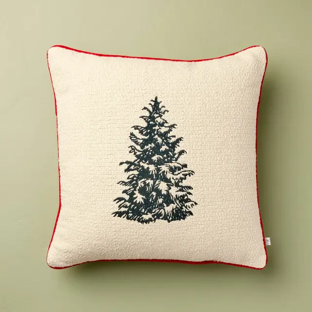 16"x16" Tree Icon Toss Square Pillow Cream/Red Edge - Hearth & Hand™ with Magnolia