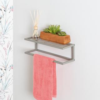 Bathroom Slatted Shelf with Towel Bar