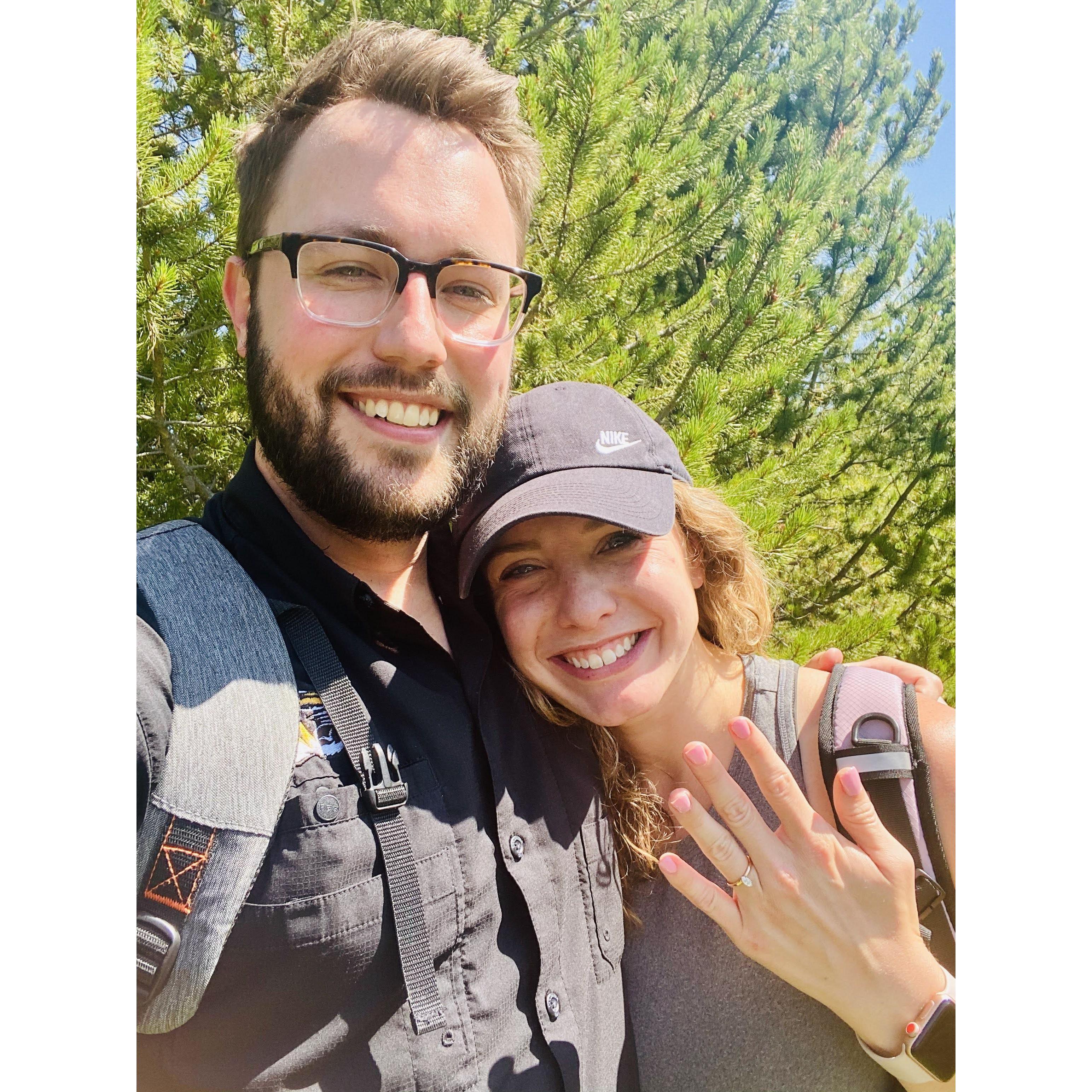 Right after the proposal! Adam surprised me right after we got to Yellowstone. We both blacked out and don't remember his exact words but, we know he referenced the office and I said yes.