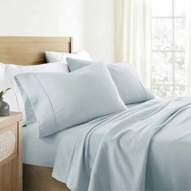 100% Cotton Flannel 4PC Sheet Set Super Soft - Becky Cameron, Solid Light Navy, Queen