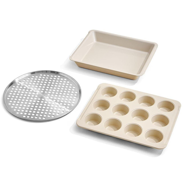 Our Place Wonder Oven Pro Chef’s Kit with Roasting Pan, 12-Cup Muffin Pan, and Perforated Pizza Pan | Non-Toxic, Nonstick Bakeware Set, Oven Safe up to 450°F | Cream
