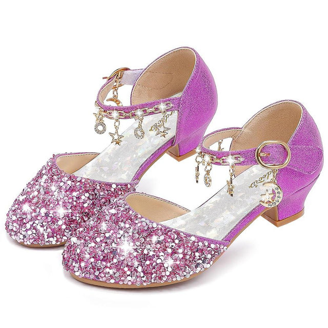 Furdeour Girls Dress Shoes Princess Crystal High Heels Closed Toe Party Wedding Flower Girls Shoes Toddler Little Big Kid