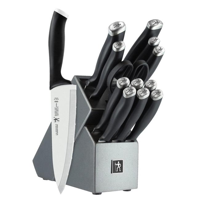 HENCKELS Silvercap 14-pc Kitchen Knife Set with Block Set, Chef Knife, Bread Knife, Steak Knife Set, Black