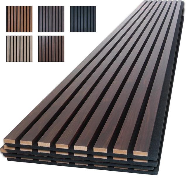 NeatiEase Wood Panels for Wall, 4-Piece 96" x 12.6" Soundproof Wood Slat Wall Panel for Interior Wall Decor Noise Cancelling, Wood Acoustic Wall Panels, Sound Absorbing Panel (Dark Walnut)