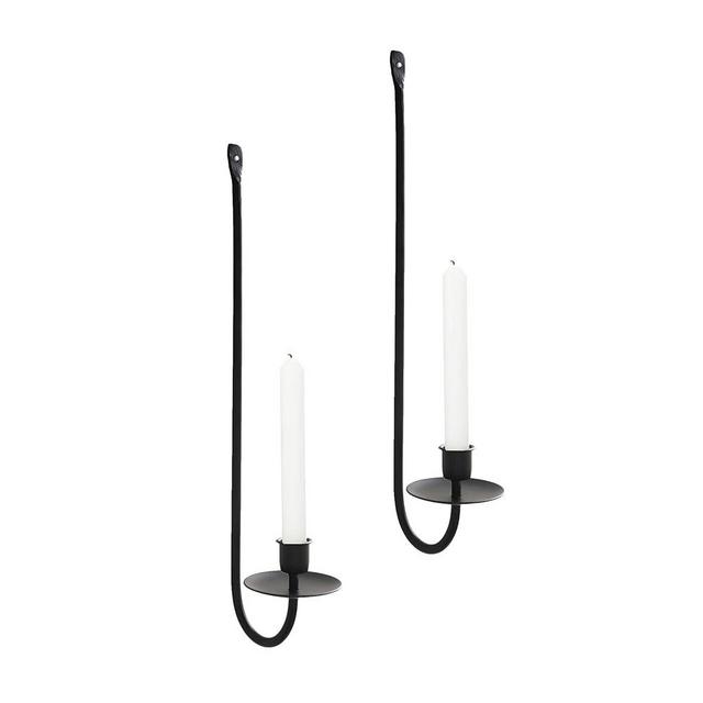 Remenna Metal Wall Candle Sconce Holder Set of 2 Wall Mount Candle Holder Pillar Holder Black Modern Wall Candle Sconces Hanging for Living Room Farmhouse Fireplace Wedding 16.5"×5"×3"