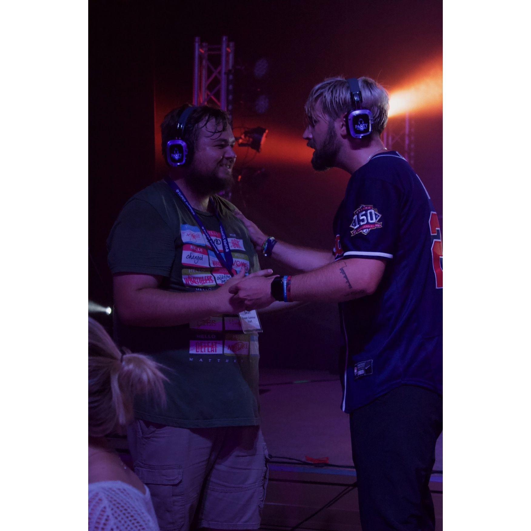 Sean with Best Man Ryne at Super Summer- a summer camp they worked together!