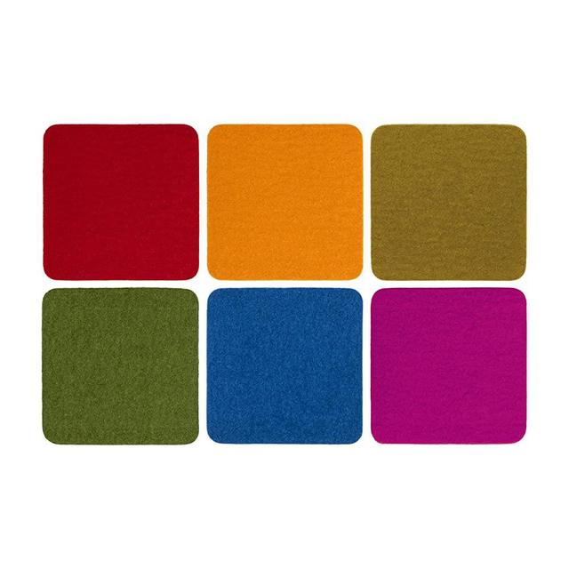 Graf Lantz Bierfilzl 100% Merino Wool Moisture Wicking, Absorbent Felt Coasters, Square, Multi-Color Set of 6, Rainbow