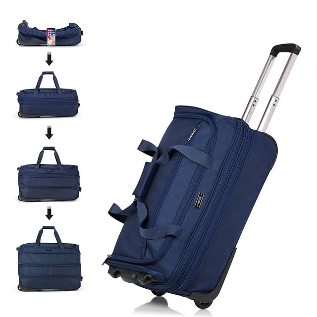 Hanke Expandable Carry On Luggage Suitcases with Wheels Foldable Duffle Bag for Travel Carry On suitcase Weekend Bag for Women Men（Blue）