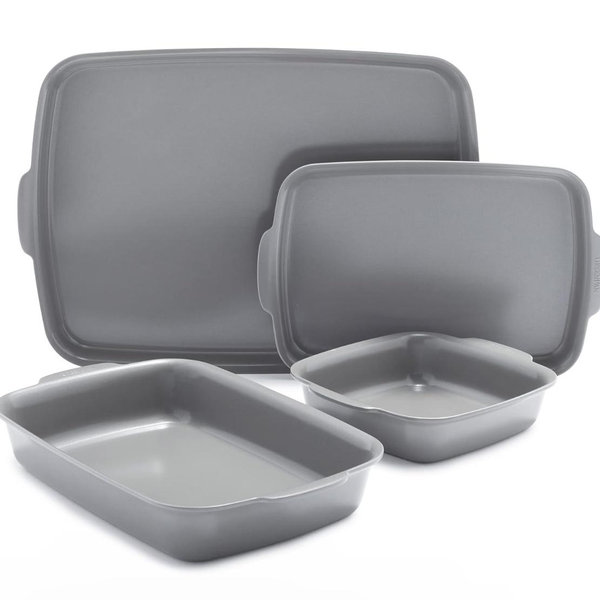 GreenPan Premiere Ovenware Healthy Ceramic Nonstick 4 Piece Bakeware Set, PFOA and PFAS-Free, Rectangular, Square, Quarter, Half Sheet Baking Pans, Warp-Free, Oven Safe to 600F, Dishwasher Safe, Gray