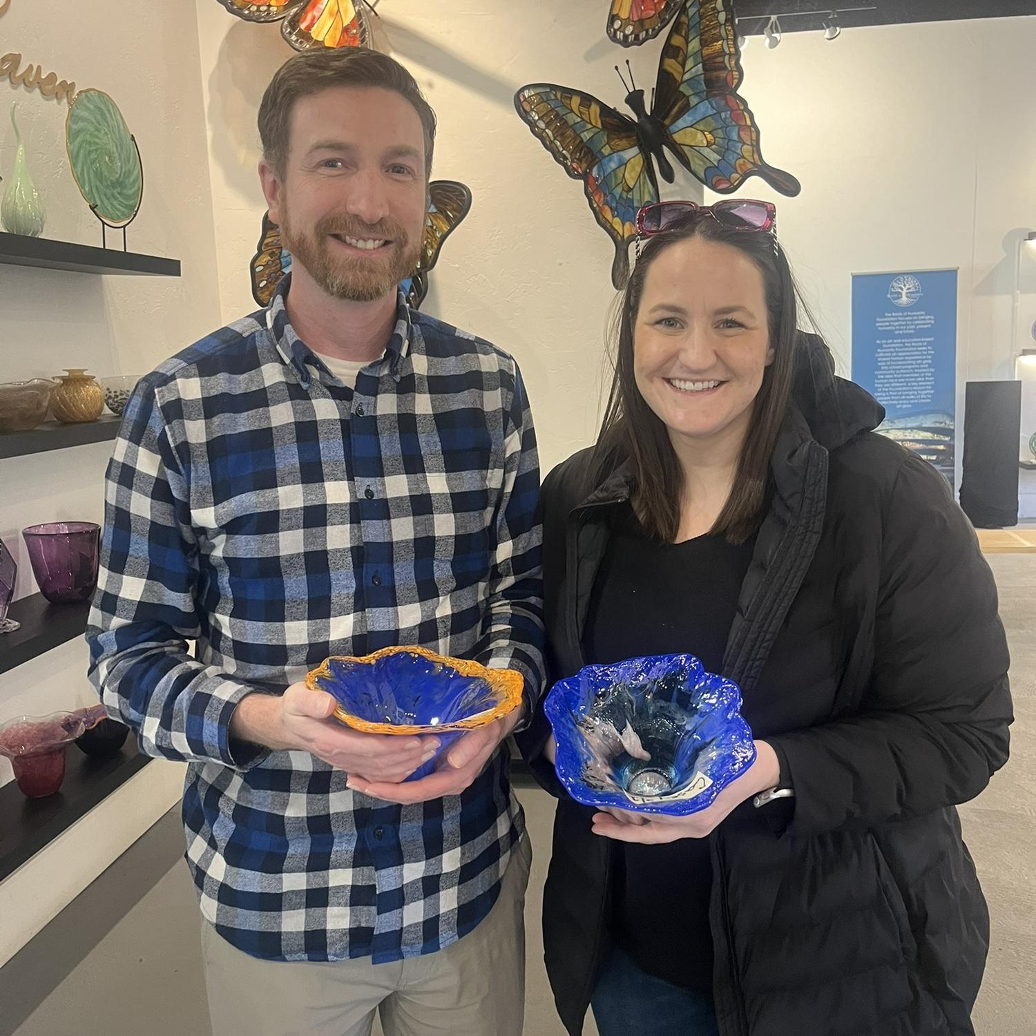 Showing off our glass creations.