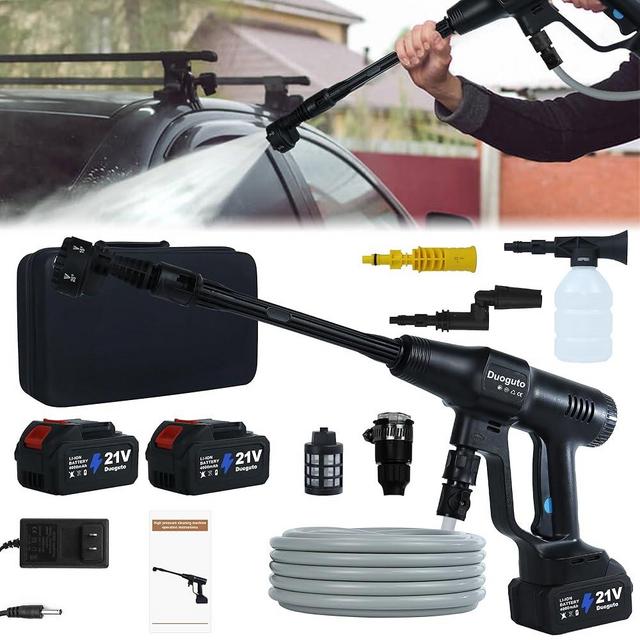 Cordless Pressure Washer Battery Powered; 1450PSI Cordless Power Washer with Brushless Motor, 2× 4.0Ah Battery,6-in-1 Nozzle, 3 Power Level; Handheld Portable Pressure Washer Cordless (Black)