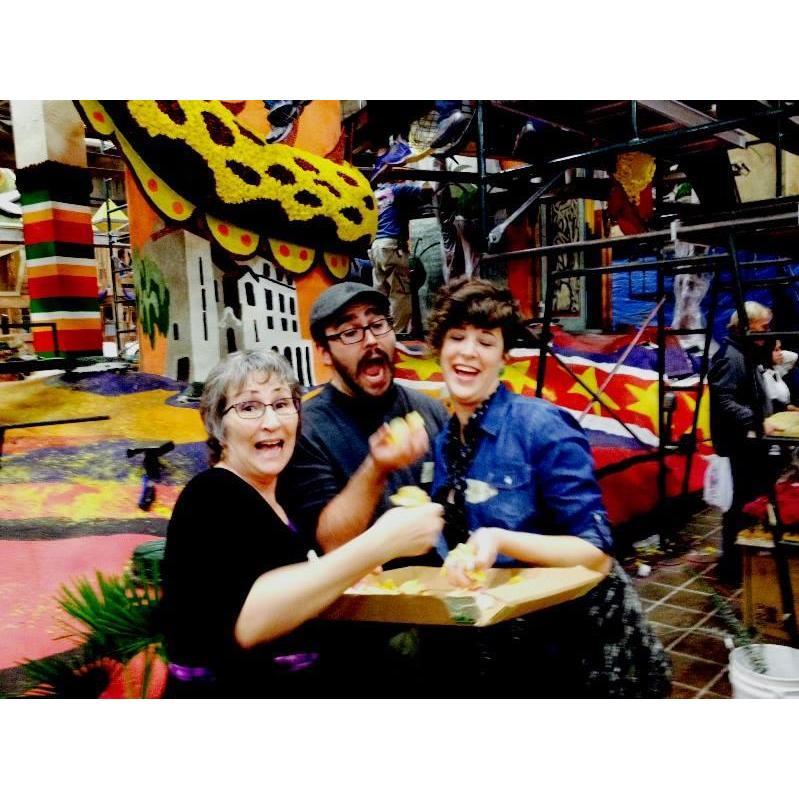 We decorated the parade floats using freesh flowers with Sean's mother Kaye in Pasadena; 2013.