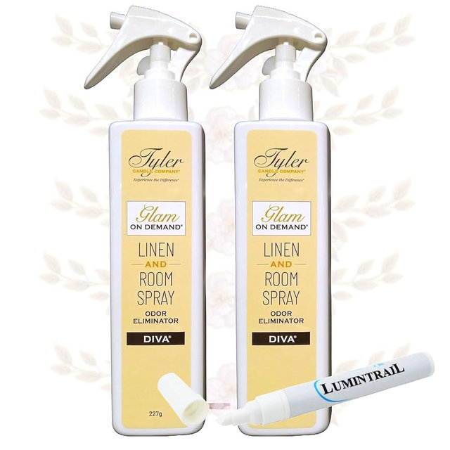 Tyler Glam on Demand - Diva Scent Linen and Room Spray 2 Pack - Air Freshener and Odor Eliminator Bundle with Stain Remover Pen - Laundry Bundle