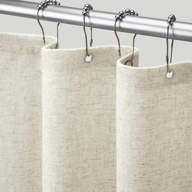 Awellife Shower Curtain Linen Cream Farmhouse Shower Curtains for Bathroom Natural Cloth Cotton Fabric Liner 72" W x 78" H Inch